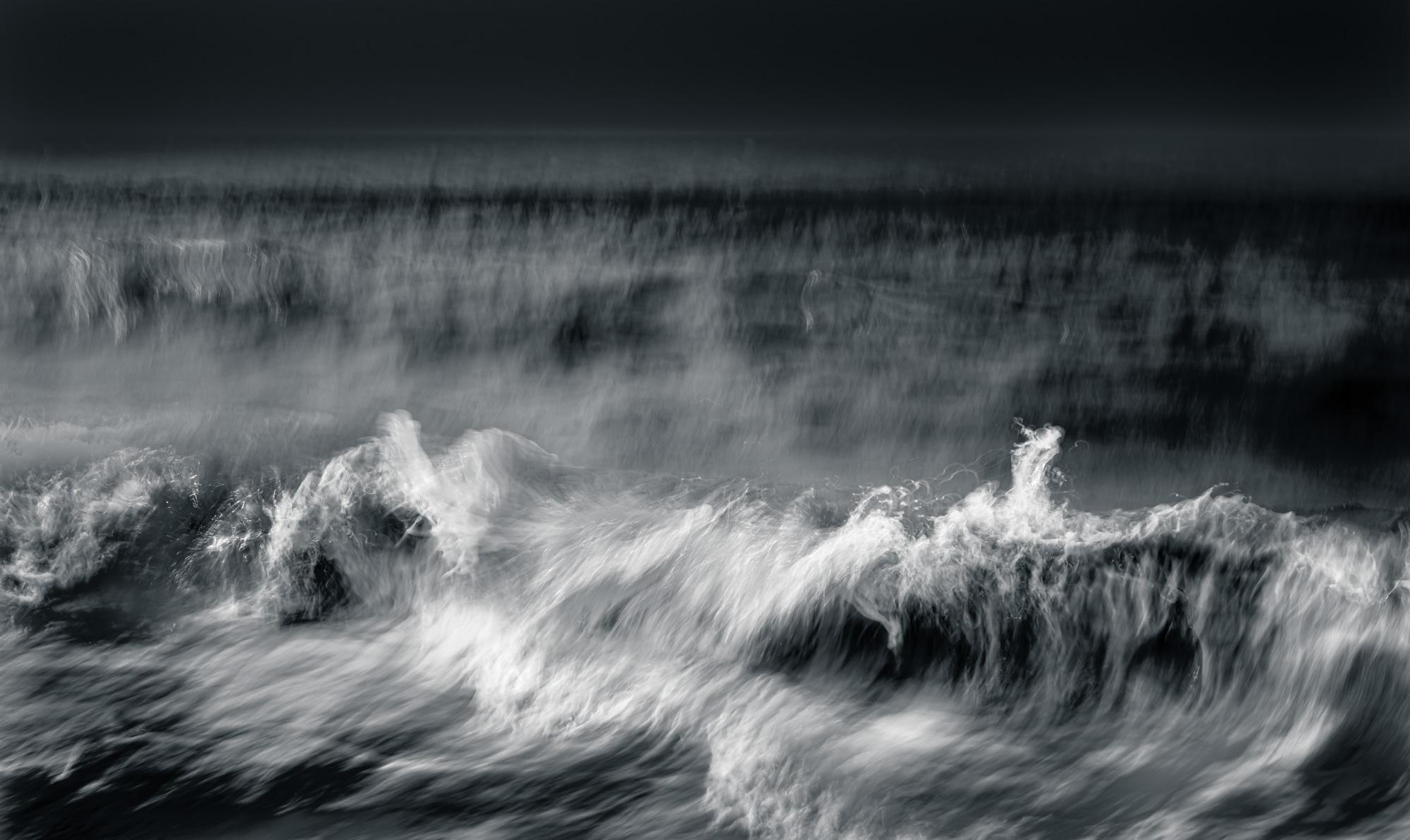 Limited Edition Black and White Lewis Photograph Water, Ocean. This is Untitled #39 from the Kinetic Solitude series. Kinetic Solitude has been exhibited in the Dow museum as part of their "Water" exhibition.

My photographic series “Kinetic