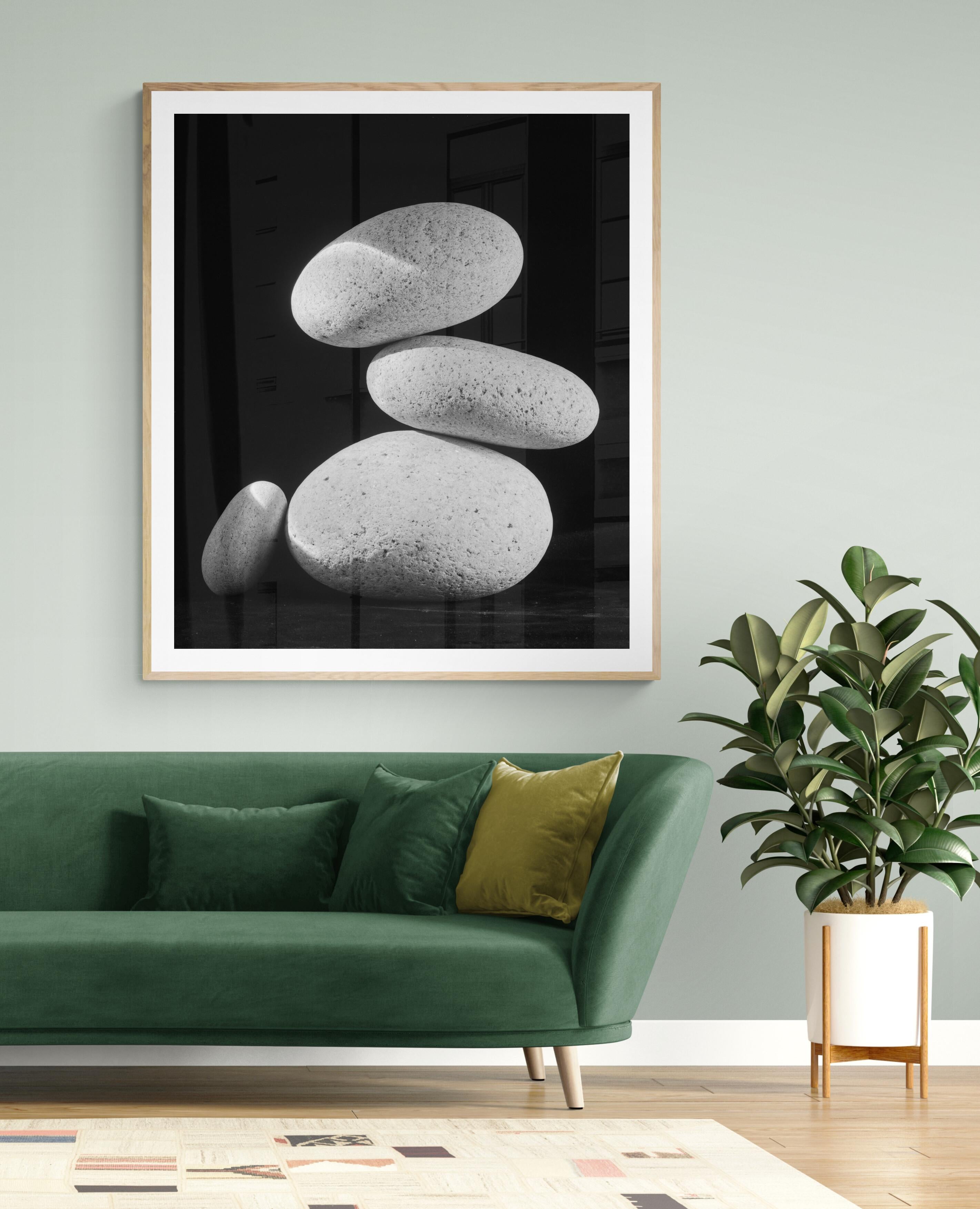  Limited Edition Black and White Photograph Water Stones #15 

I have been intrigued by the phenomenon of stacked stones that can increasingly be found in natural areas frequented by humans. Beyond trail markers, they are stacked for the pleasure of