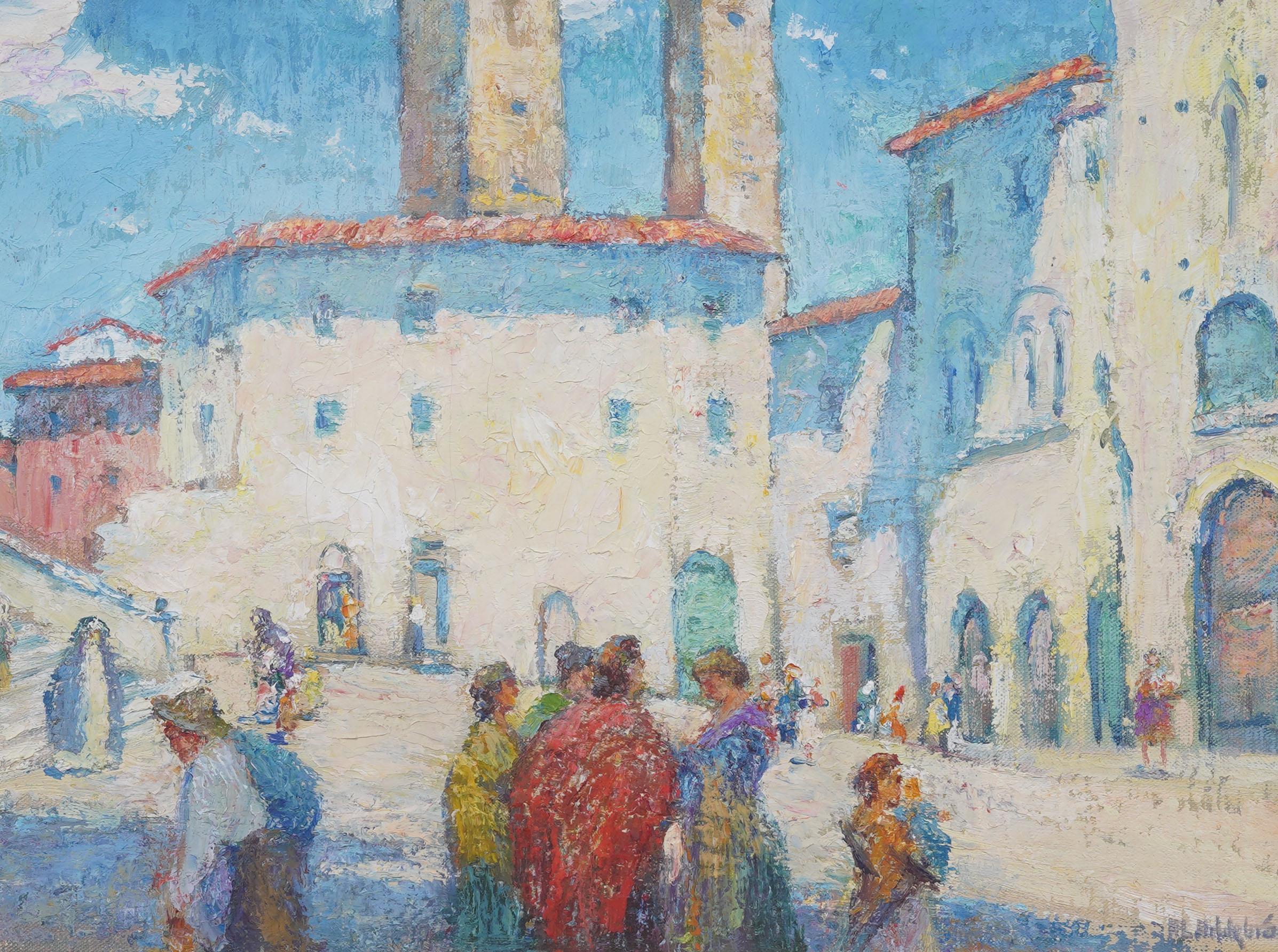 Antikes amerikanisches impressionistisches italienisches Landschaftsölgemälde von Howard Logan Hildebrandt (1872 - 1958). Öl auf Karton.  Gerahmt. Maße: 20 x 24 cm insgesamt und 12 x 16 cm Gemälde allein. Unterschrieben. Hübsch gerahmt in breiten