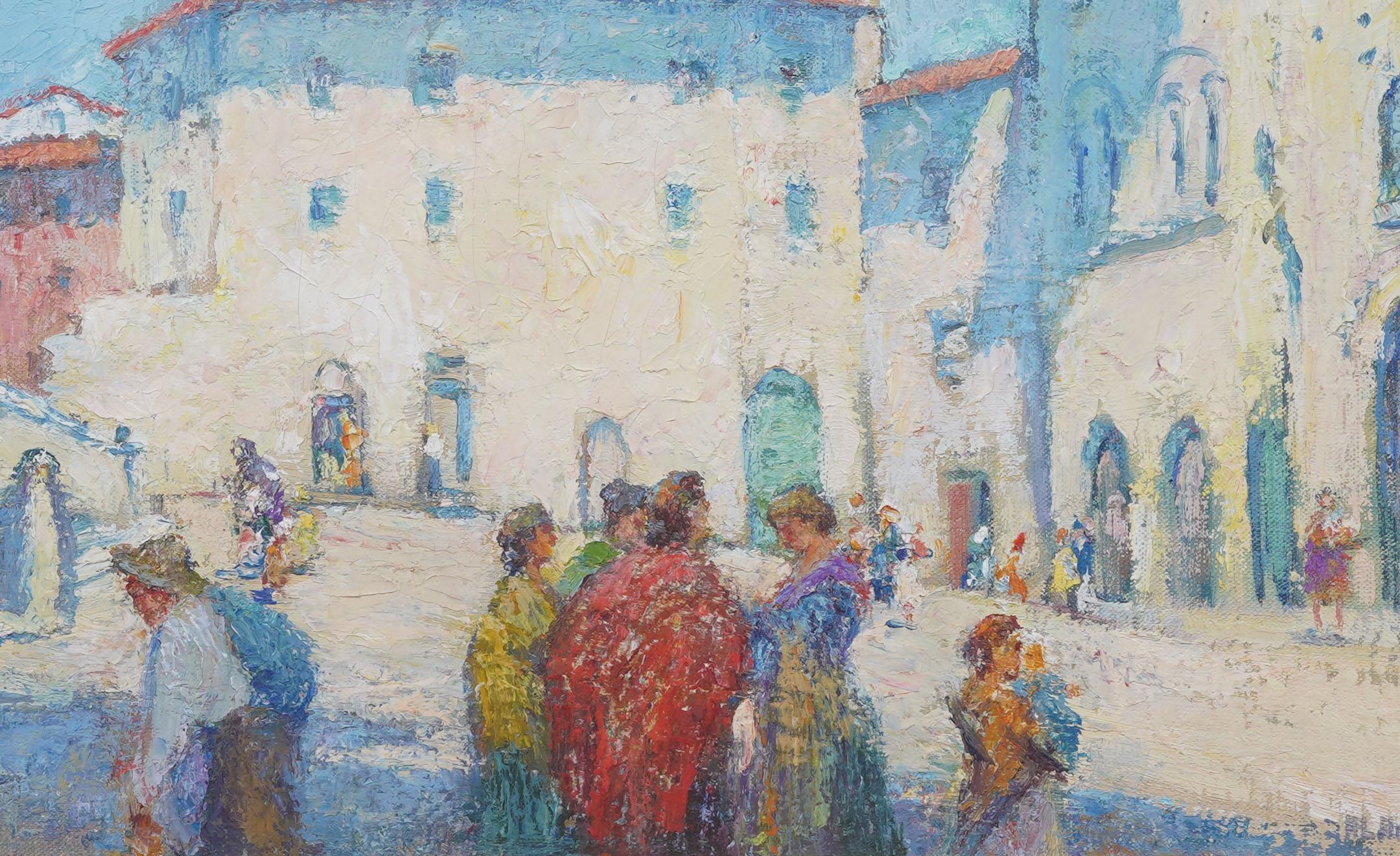 Antike amerikanische Impressionist italienische San Gimignano Straßenszene Ölgemälde im Angebot 2