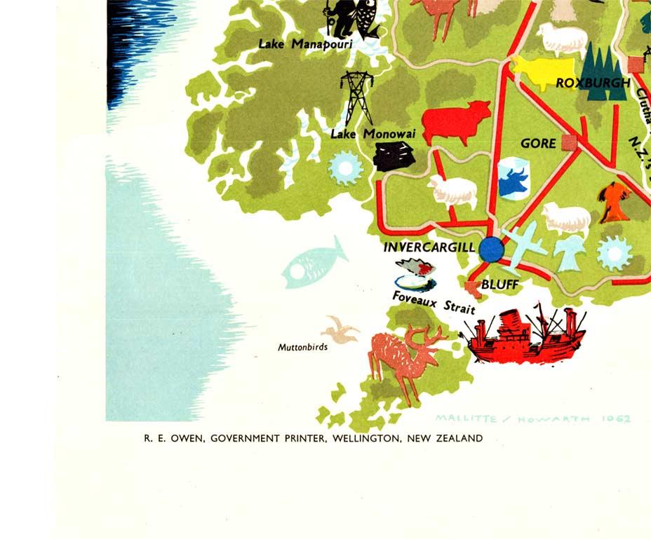 Poster d'epoca originale della Nuova Zelanda Mappa e attività in vendita 1