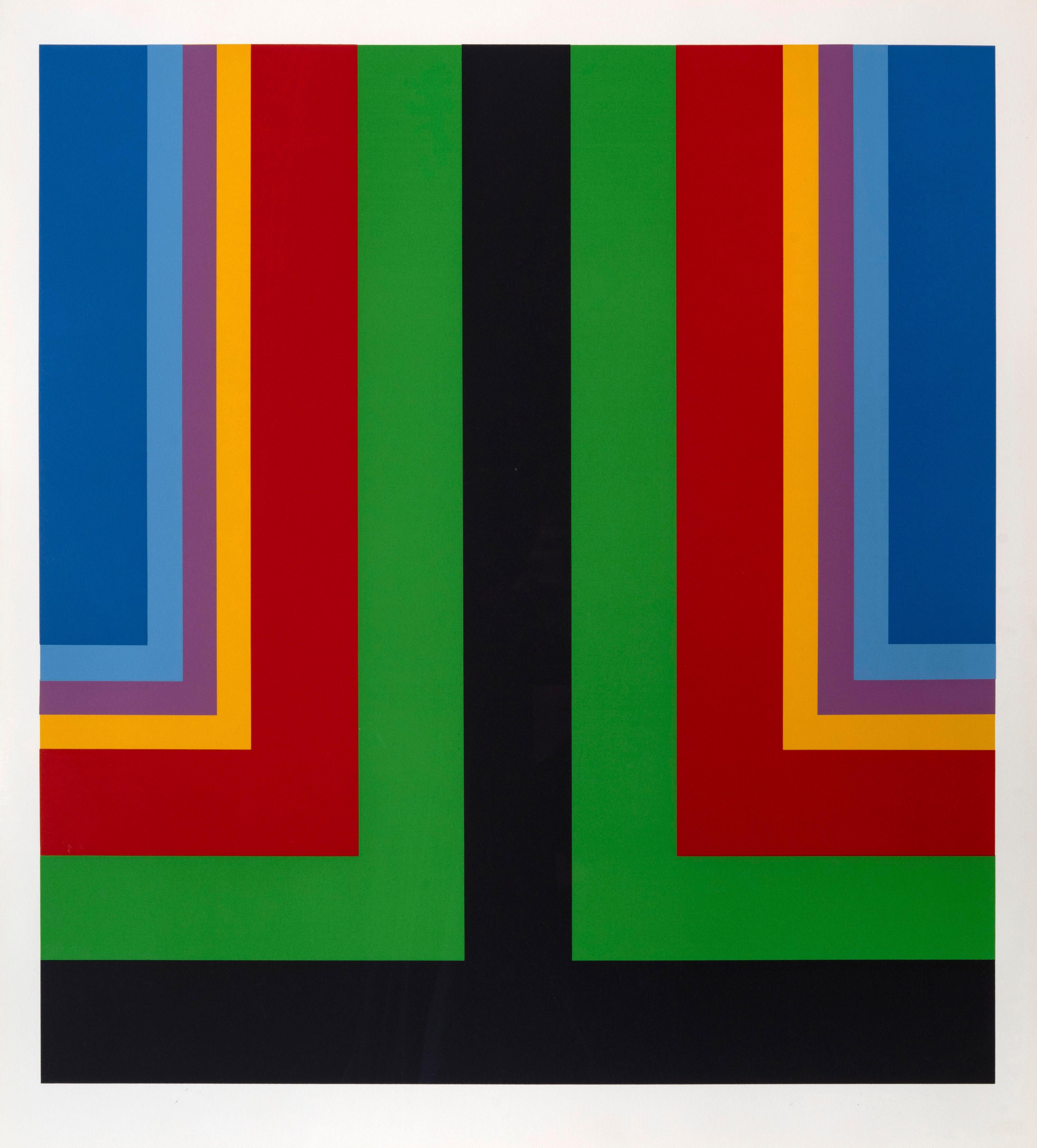 Sérigraphie de 1970 de l'artiste de la Washington Color School Howard Mehring (1931-1978). 
Encadrement de qualité muséale derrière un plexi UV.  Mesure 29,5" x 26,5".  Encadré 37.25" x 34.25".