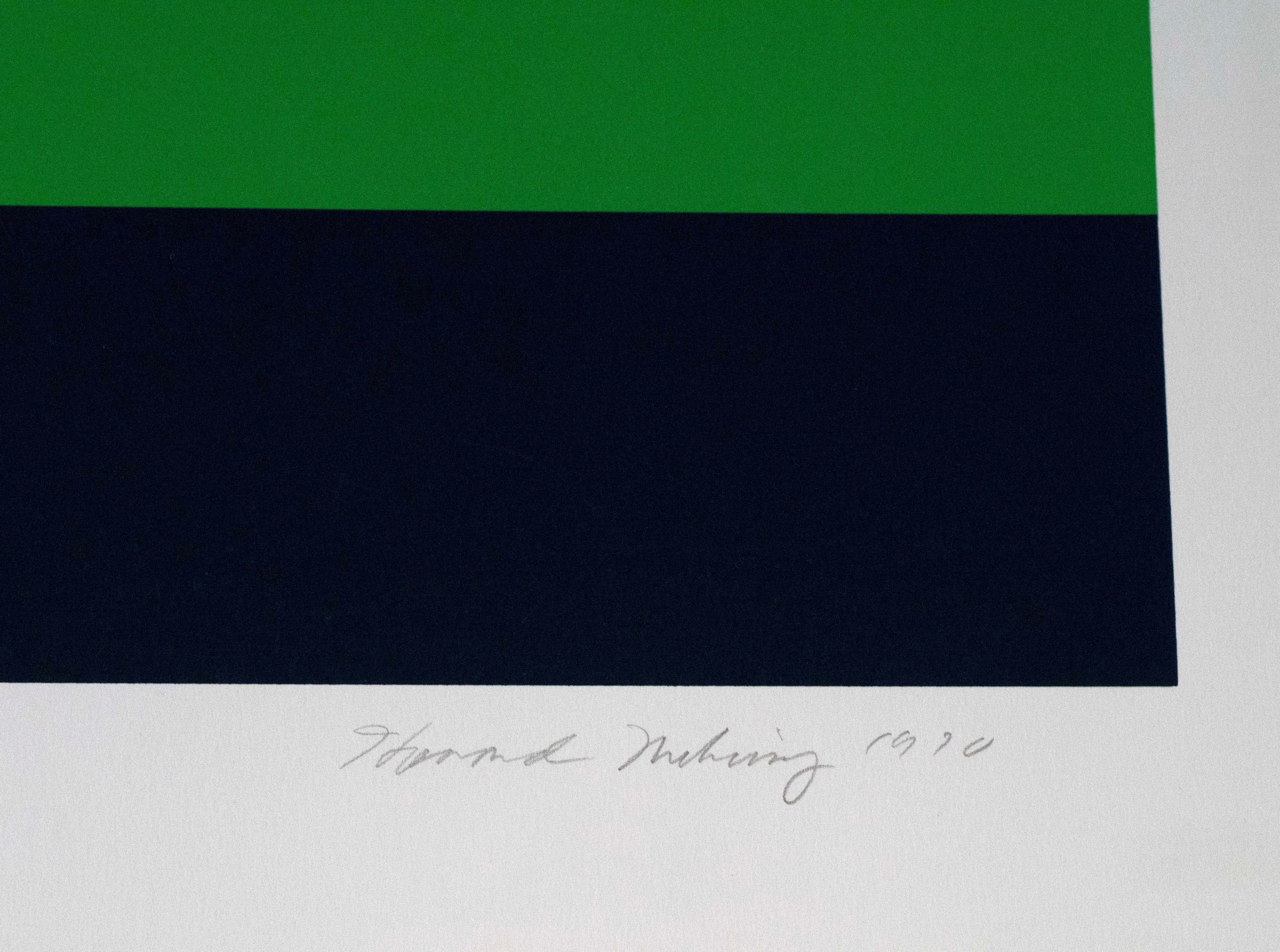 Serigrafia firmata da Howard Mehring.  Circa 1970. Firmata a matita sul bordo inferiore e numerata 23/100. Incorniciato di qualità museale.  Misura 29,5