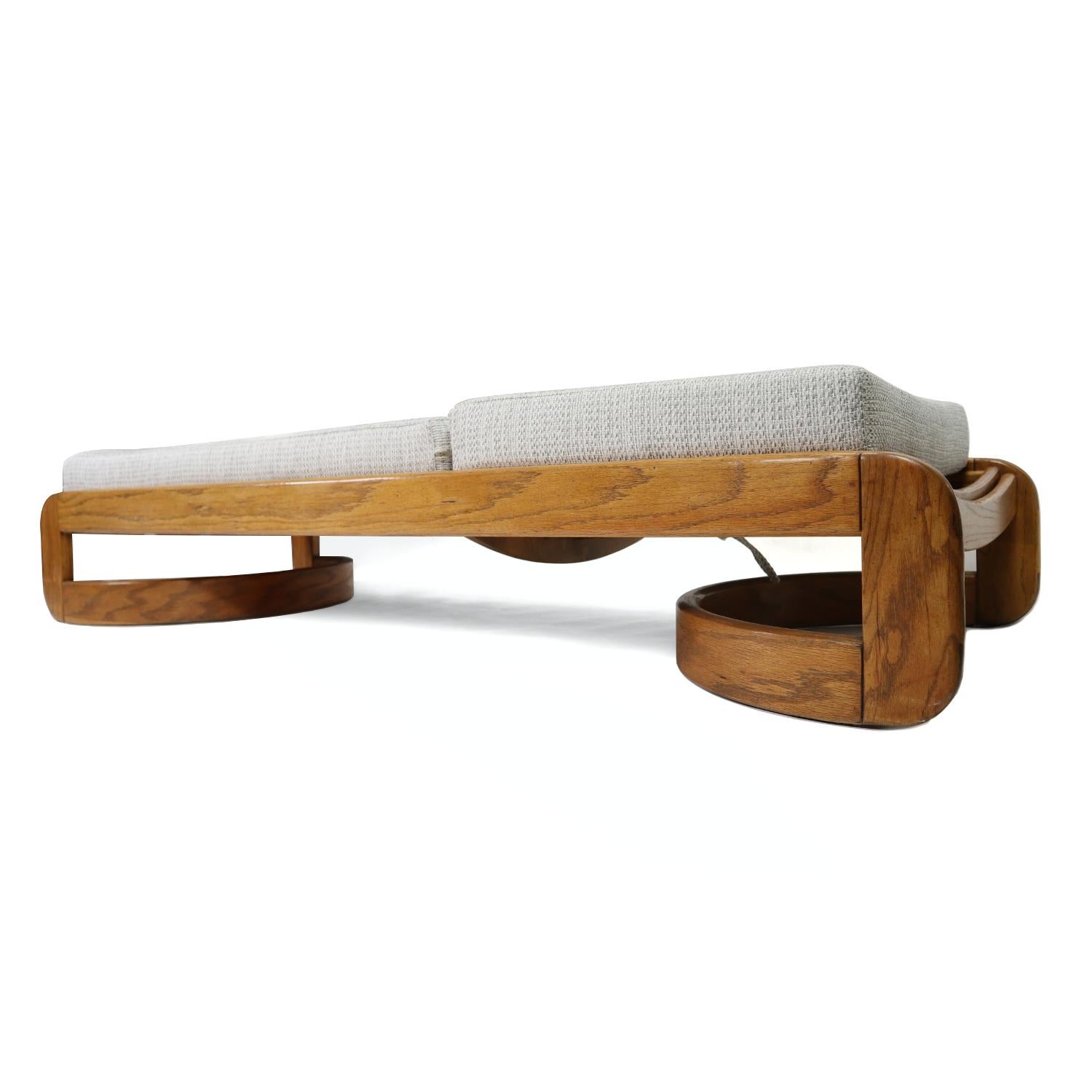 Fabric Howard Mid-Century Modern Restored Adjustable Chaise Lounge Daybed & Side Table