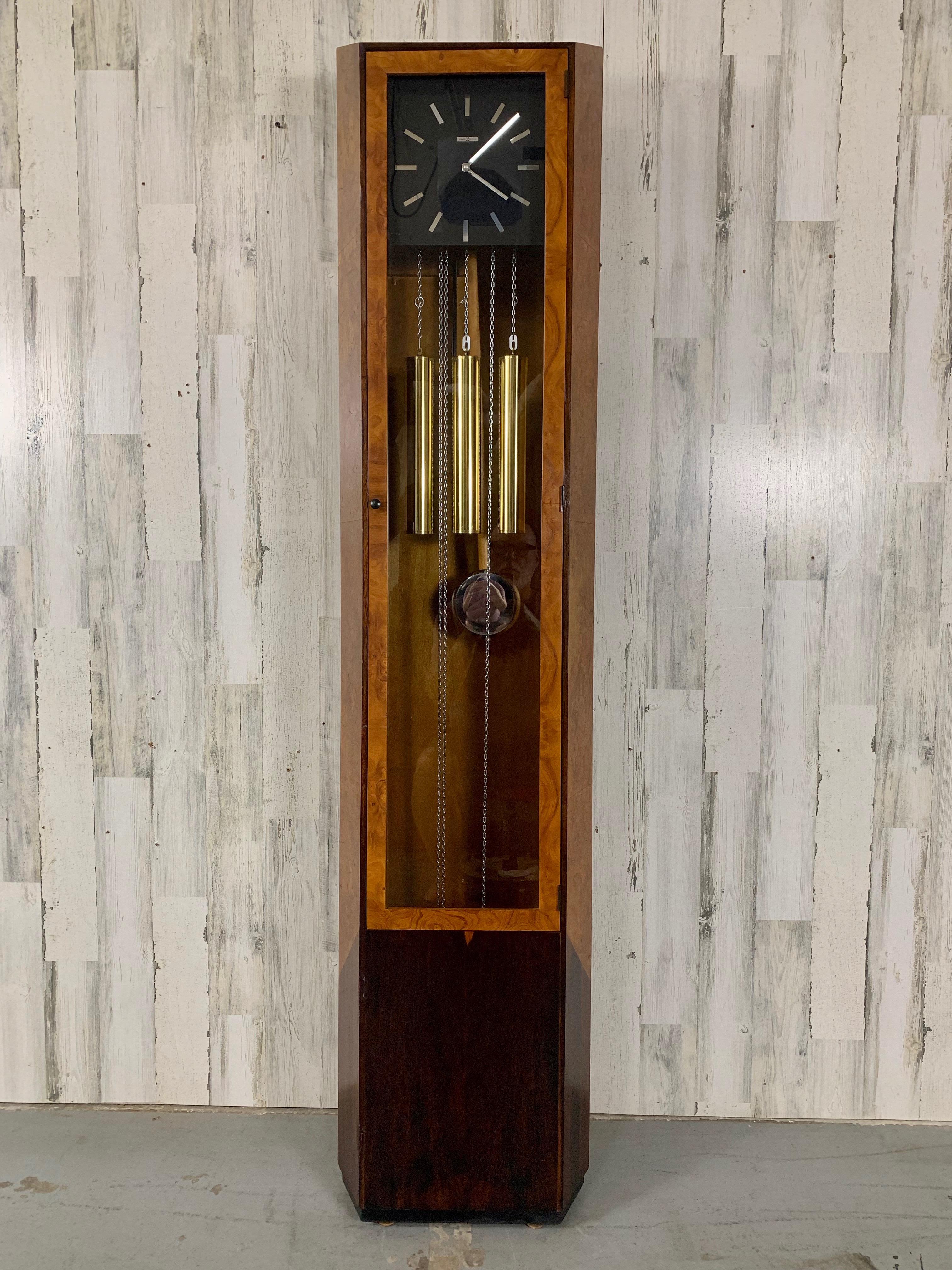 Modern Howard Miller Burl-wood & Rosewood 8 Day Tall Case Clock For Sale