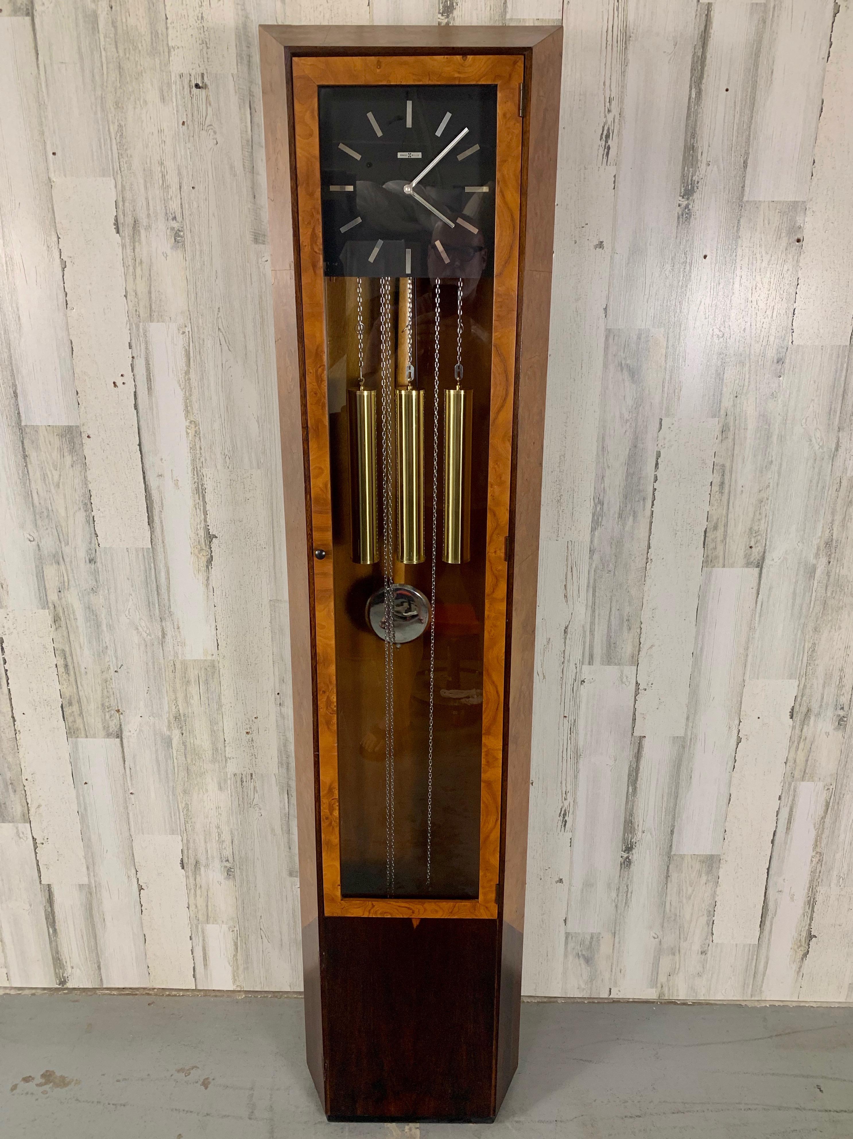 American Howard Miller Burl-wood & Rosewood 8 Day Tall Case Clock For Sale