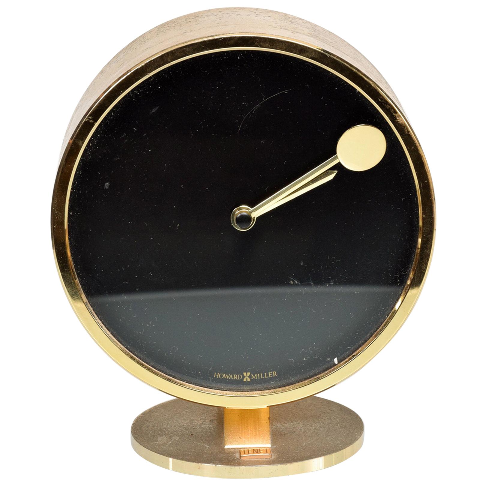 Howard Miller Classic Modern 1970s Desk Table Clock in Patinated Brass