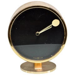 Howard Miller Classic Modern 1970s Desk Table Clock in Patinated Brass