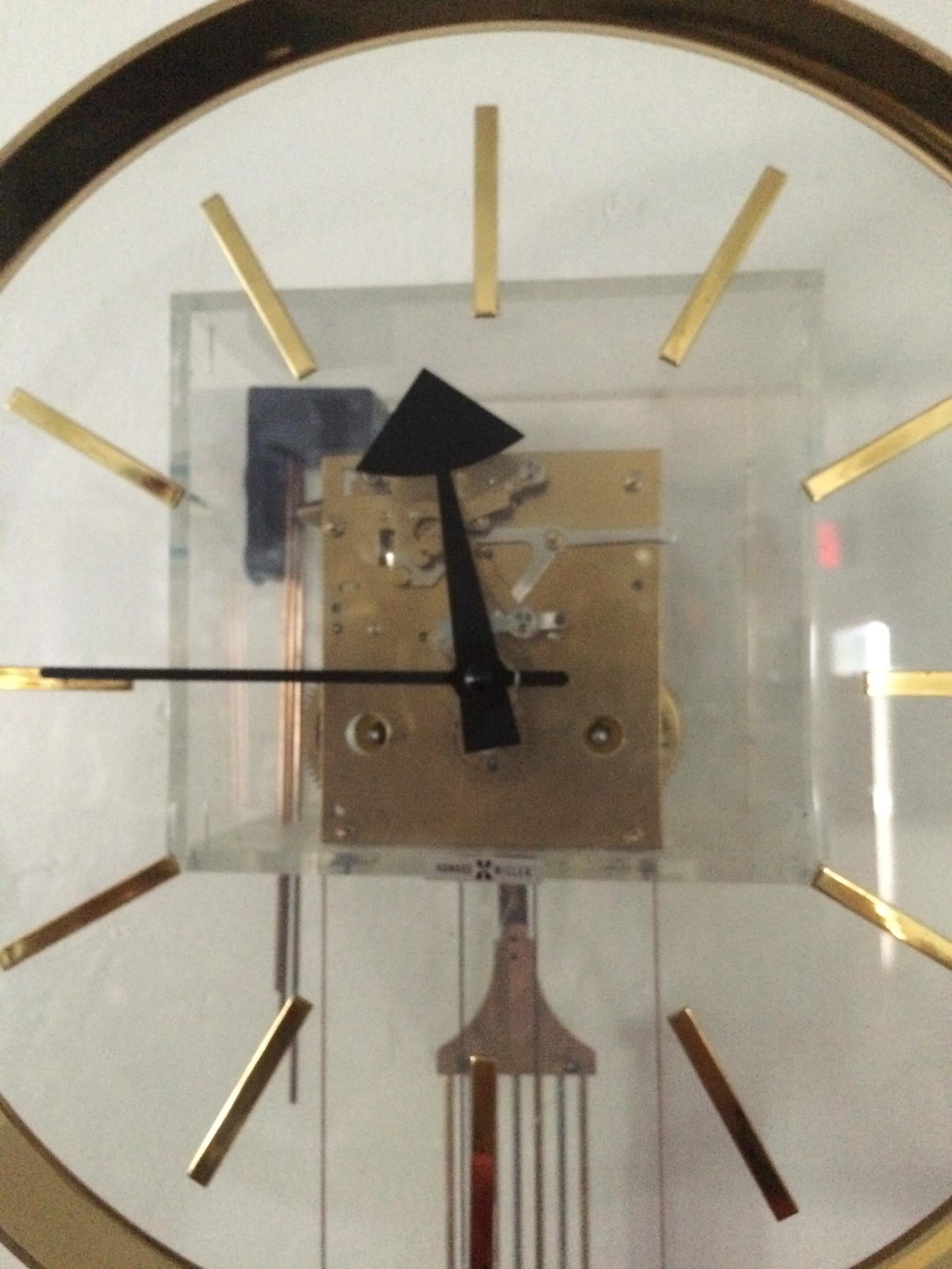 Mid-Century Modern Howard Miller Eight Day Clock Lucite Case Designed by Arthur Umanoff