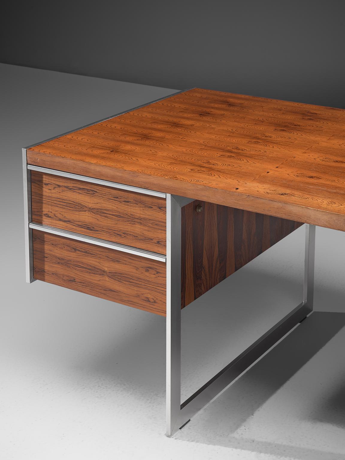 Mid-Century Modern Howard Miller Executive Desk in Rosewood and Metal