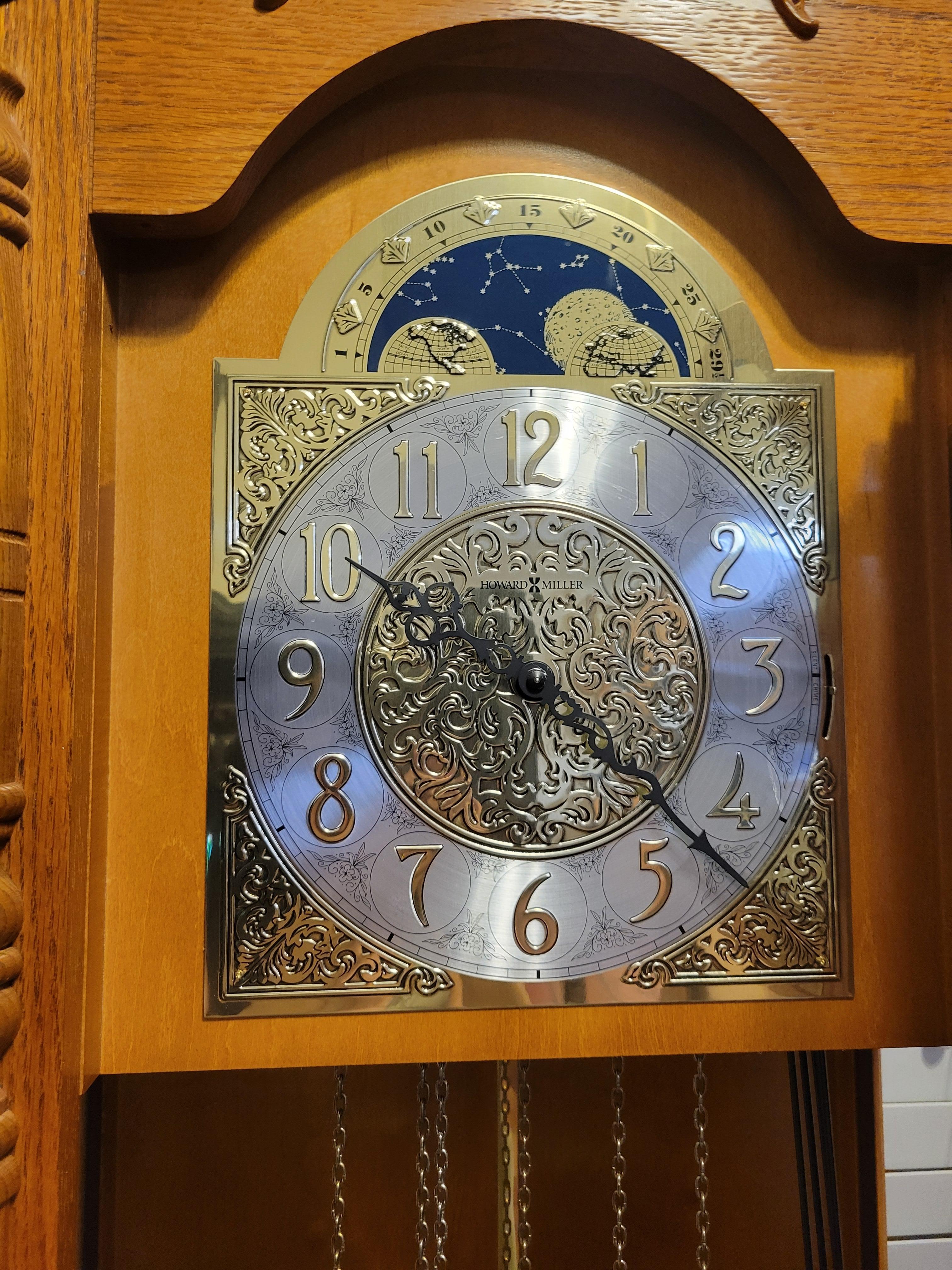Oak Howard Miller Floor (Grandfather) Clock, Model #610-892, Westminster Chime For Sale