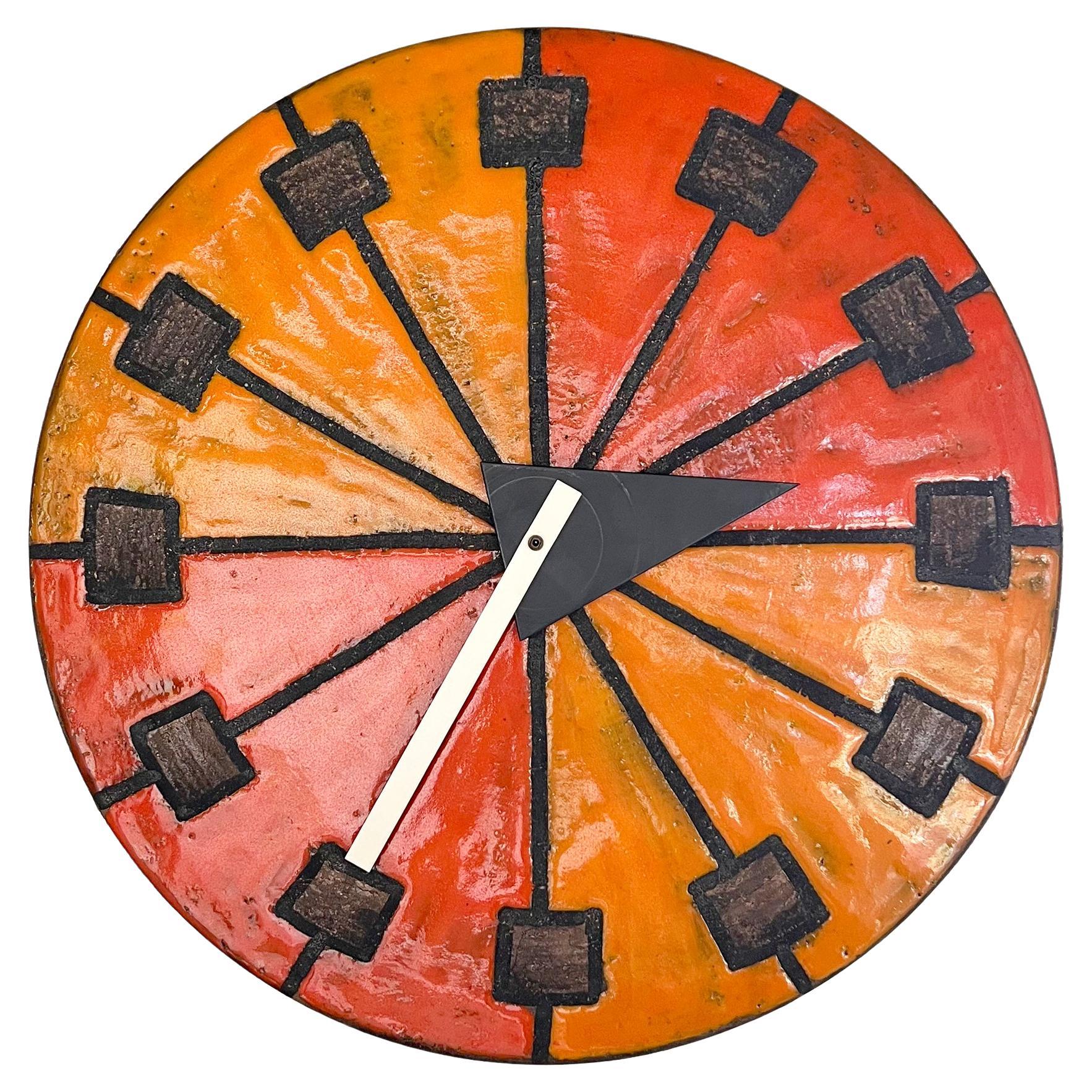 Howard Miller Italian Modernist Orange Bitossi for Raymor Clock   For Sale