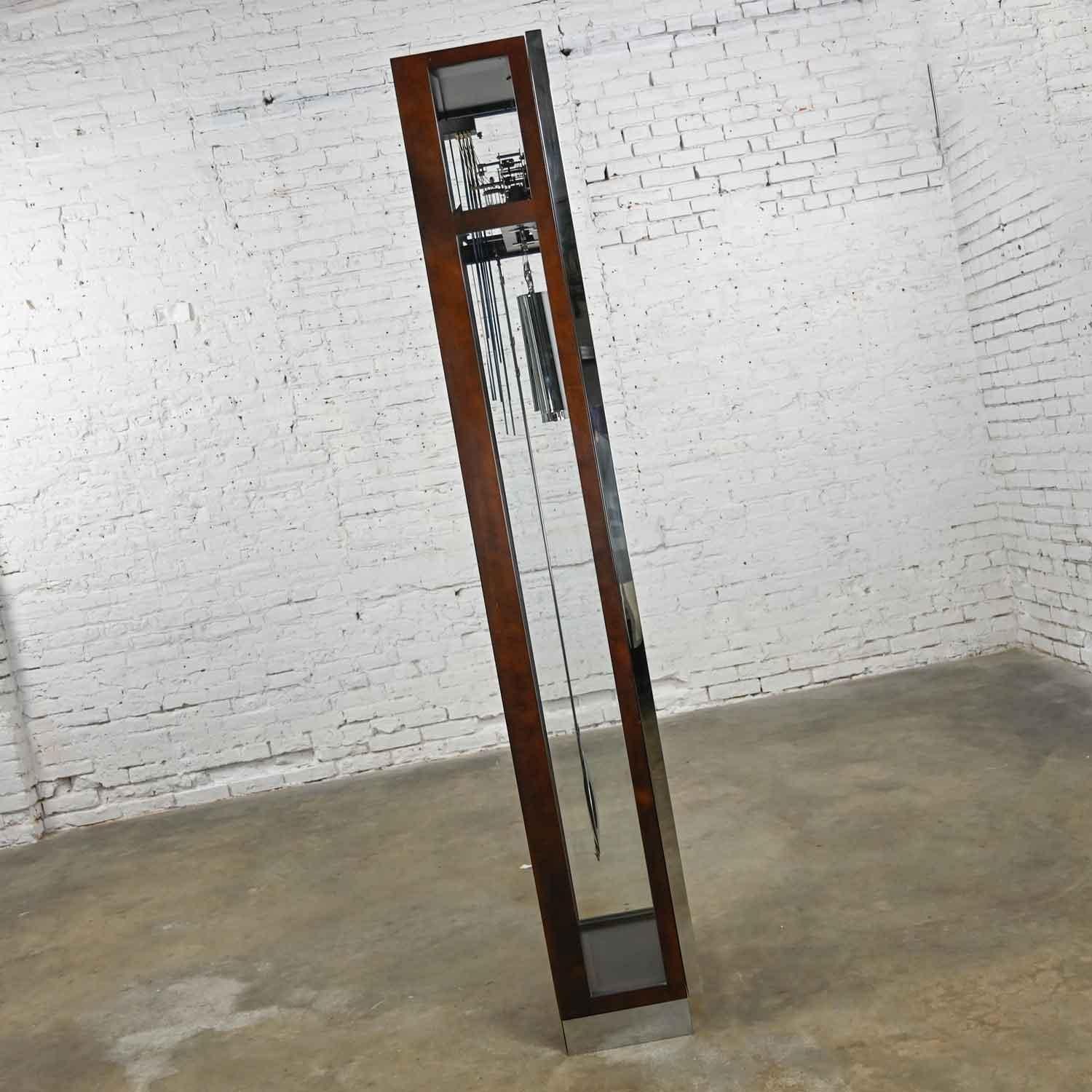 20th Century Howard Miller Quinten Model 611-216 Chrome & Espresso Floor Grandfather Clock