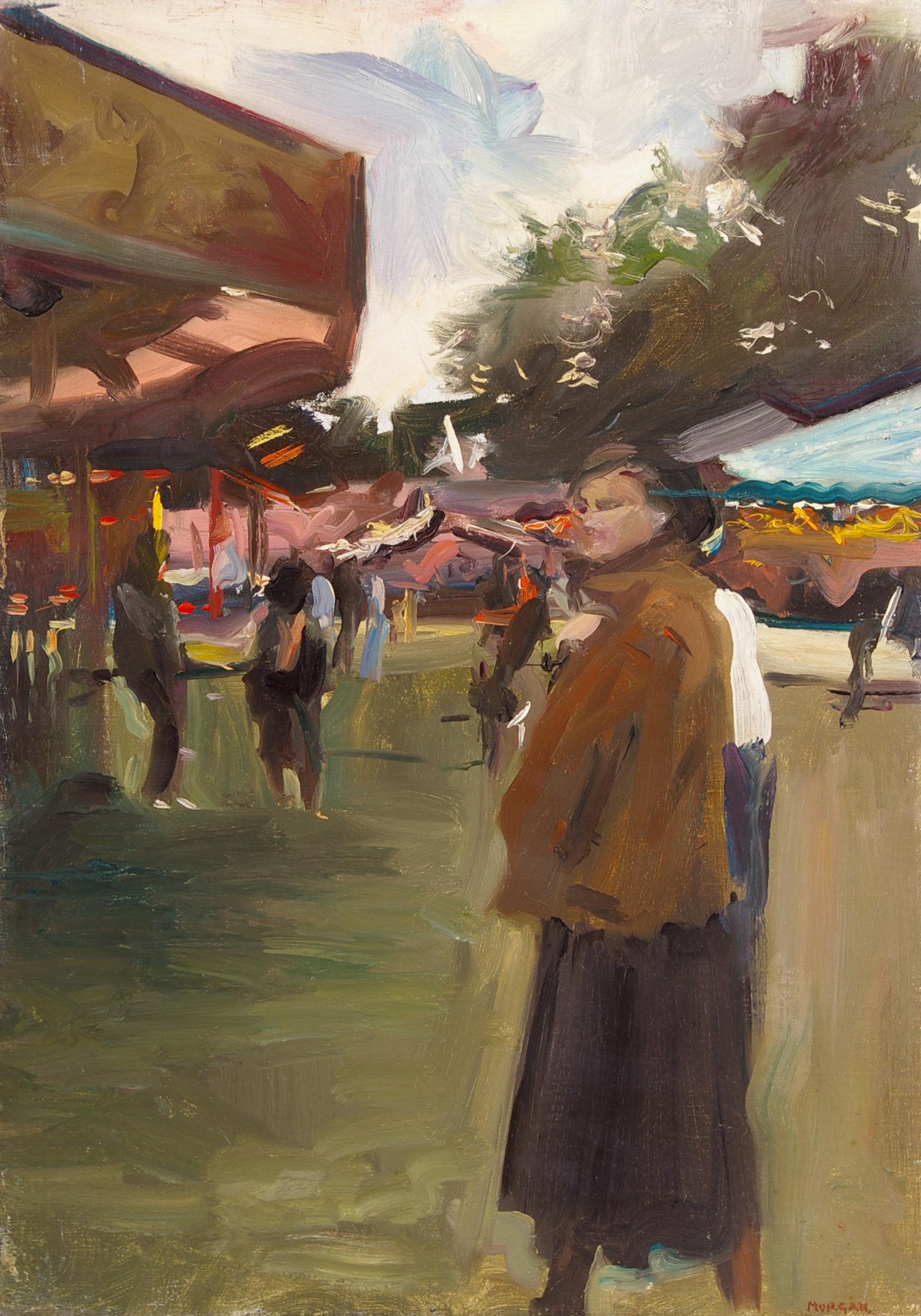 A Lady at the Fun Fair - Painting by Howard Morgan
