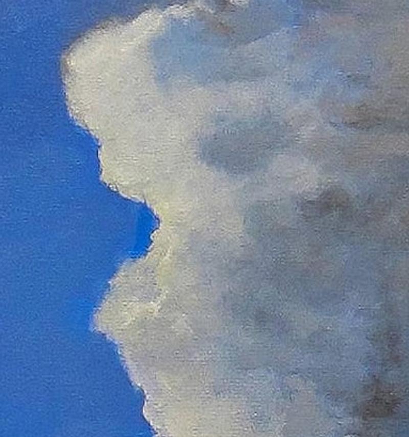 “Column” white clouds swirl and steam over industrial grays and blues For Sale 1