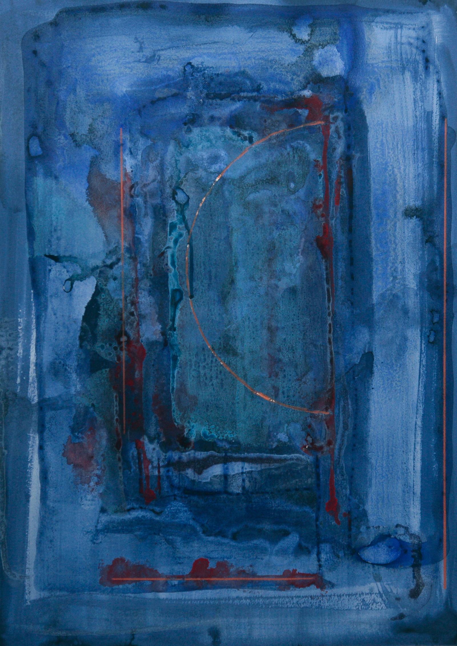 Howard Nathenson Abstract Painting - “Doors of Perception Two” paper stained in blues