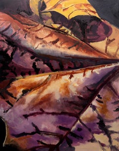 “October Composition”, a dynamic study of  Fall leaves in reds and yellows