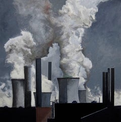 “Power 1” white clouds billow and steam over industrial grays and blues