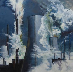 “Power 2” white clouds swirl and steam over industrial grays and blues