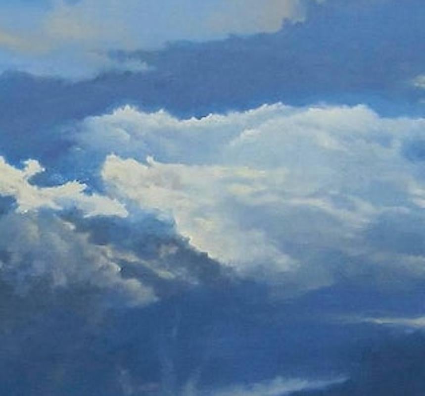 “Skylands”, swirling atmosphere in blues and white - Painting by Howard Nathenson