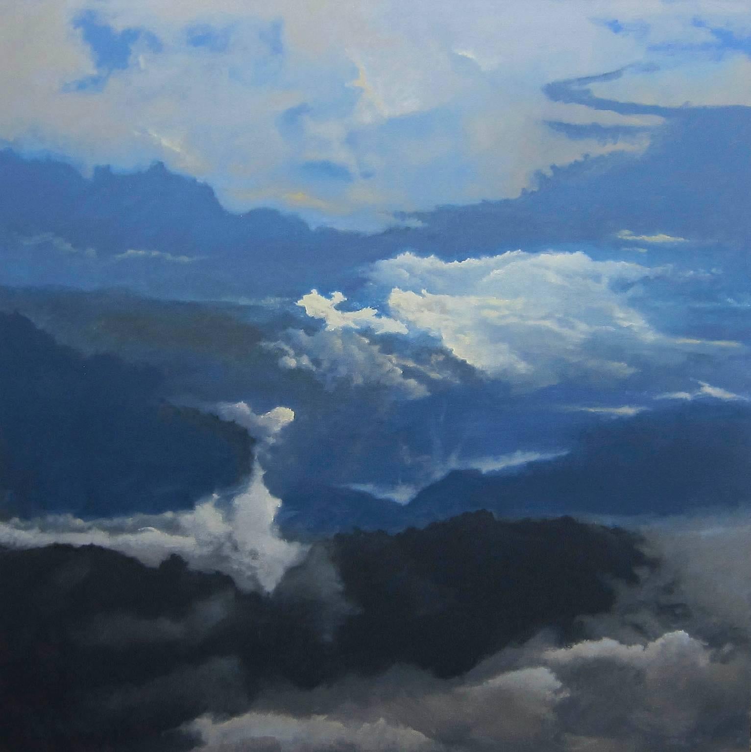 Howard Nathenson Landscape Painting - “Skylands”, swirling atmosphere in blues and white