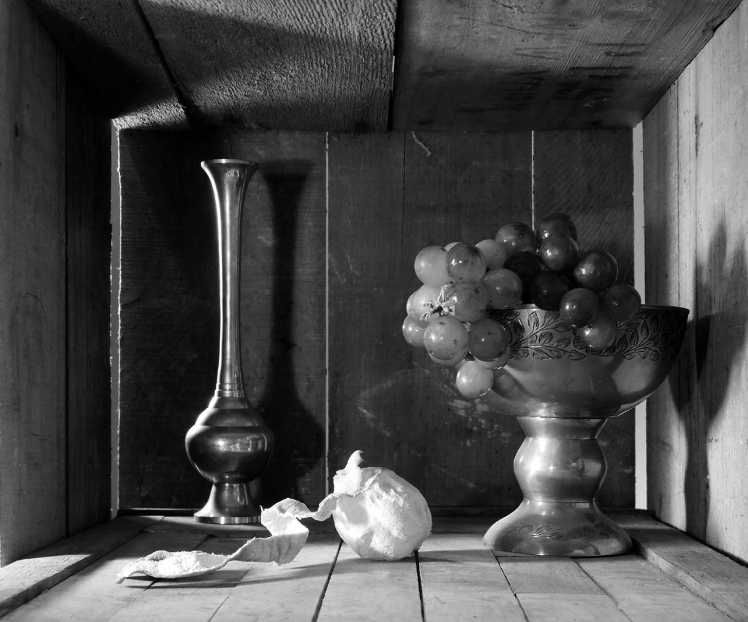 Howard Nathenson Black and White Photograph - "Peeling Lemon, Grapes", black and white still life photograph digitally printed