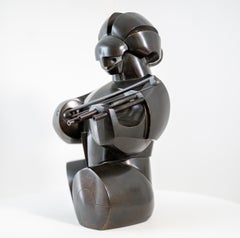 Violinist (1981). Ed 2/9 - contemporary, cubist, figurative, bronze sculpture