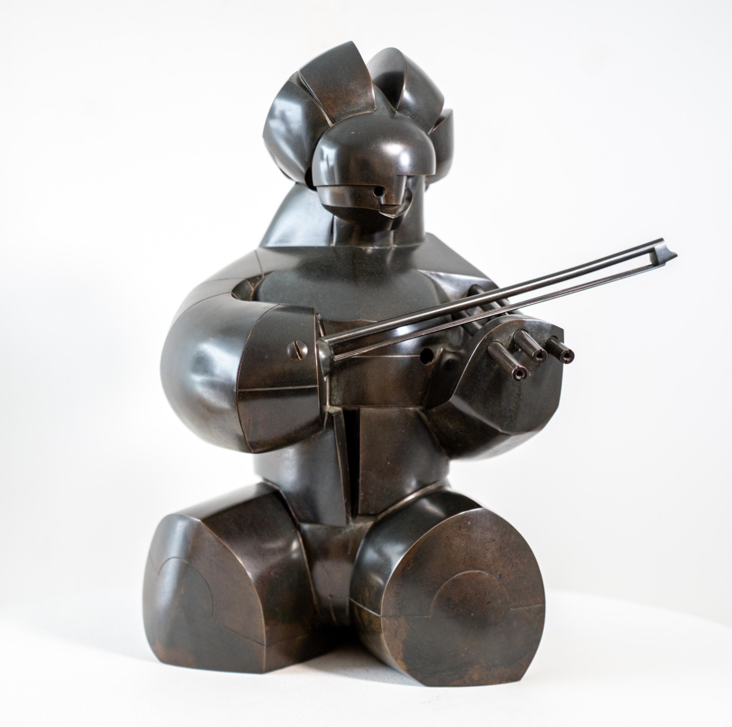 Howard Newman Figurative Sculpture - Violinist (1981). Ed 2/9 - contemporary, cubist, figurative, bronze sculpture