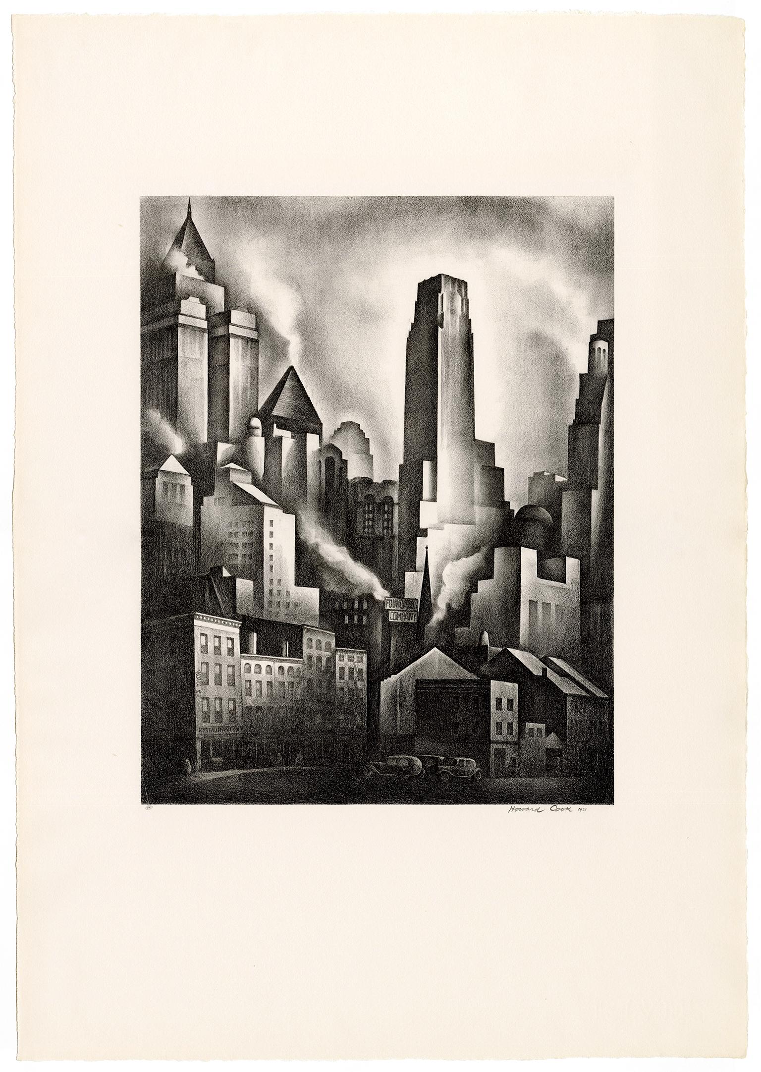 'Financial District', New York City — 1930s American Modernism - Print by Howard Norton Cook