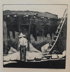 Howard Cook, artista di Taos, xilografia originale, 1927 - Casa Hopi
