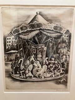 Howard Norton Cook merry-go-round pencil signed etching