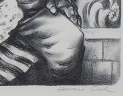 "Mexican Family, " Black & White Lithograph Family Portrait