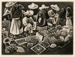 'Taxco Market' — 1930s Rare American Modernist Scene of Mexico