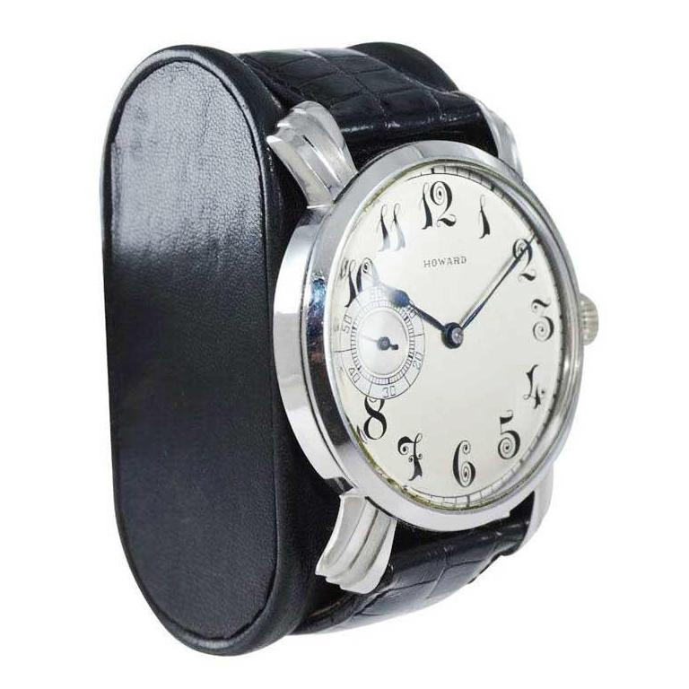 Art Deco Howard Oversized Watch with Custom Steel Exhibition Back Case, 1920s For Sale