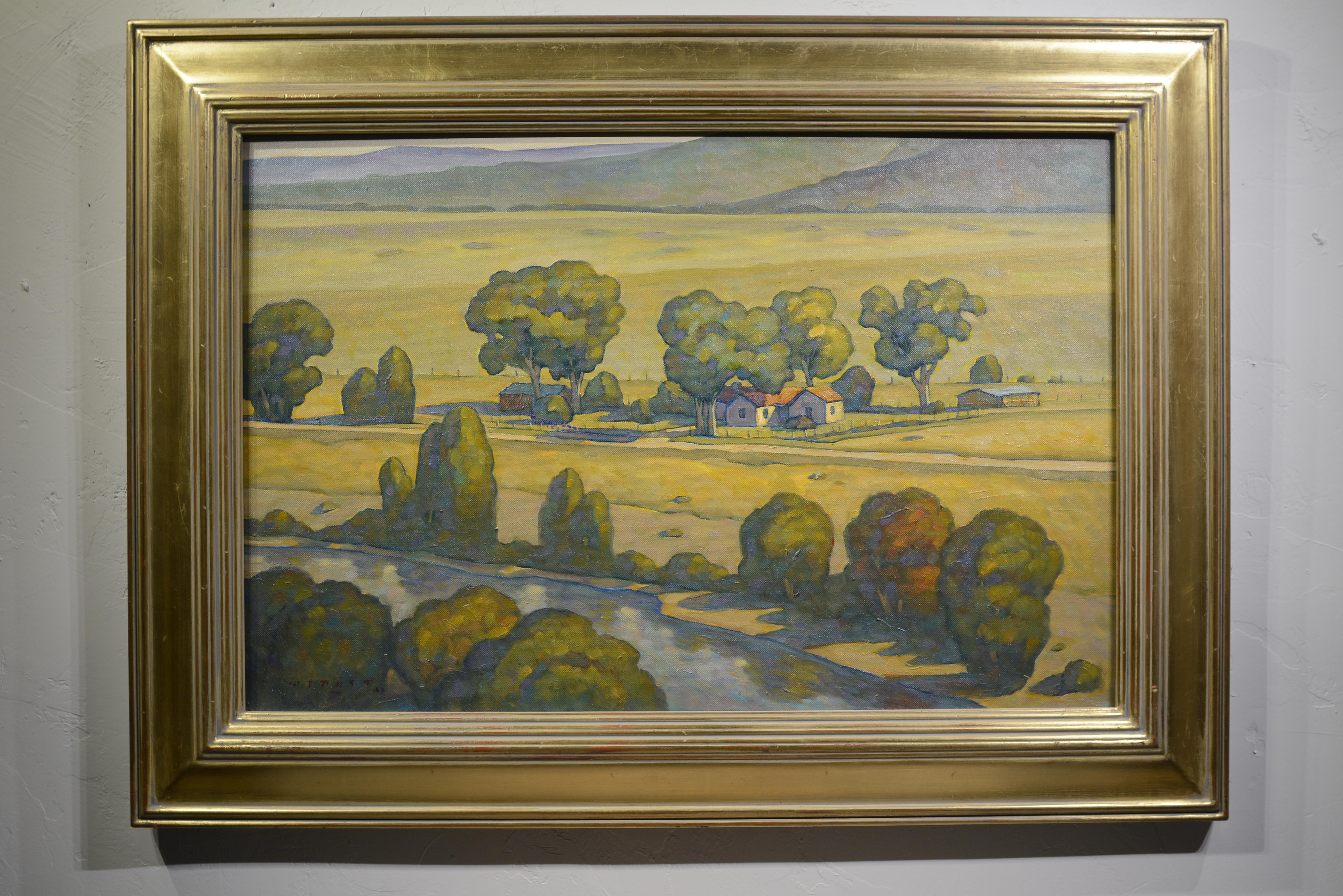 Howard Post, b.1948, Arizona. Oil on canvas painting, Along the River, 20 x 30