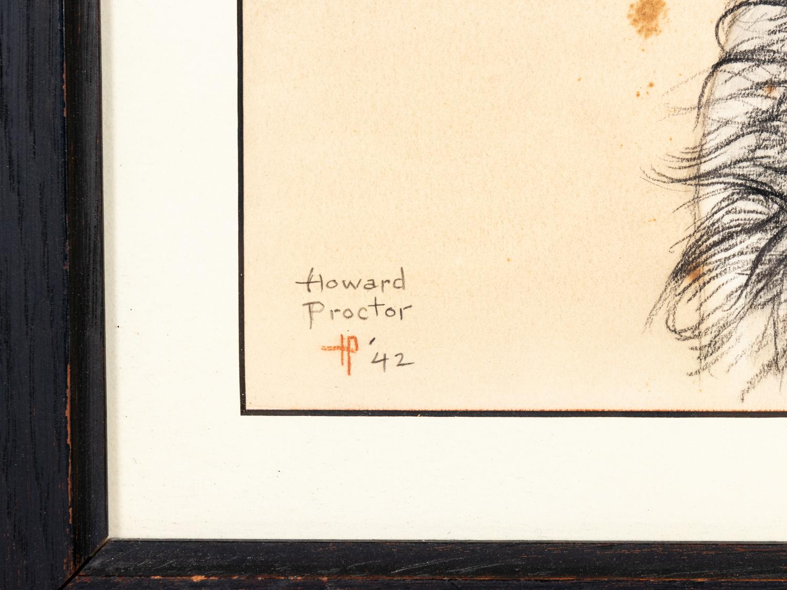 Circa 1942 Howard Proctor portrait of an English Setter in wood frame, signed and dated 1942.
