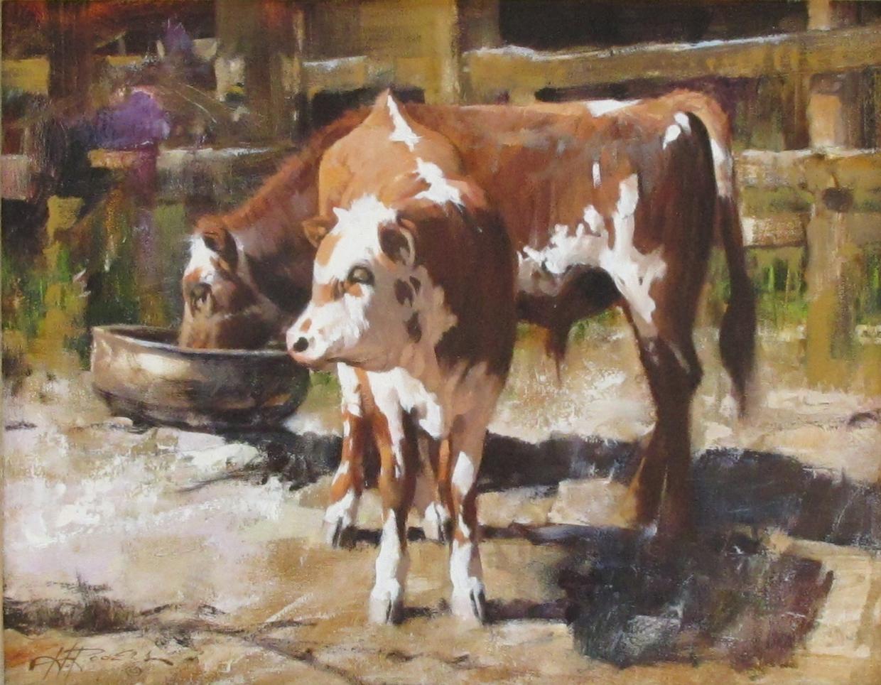 Jim's Calves - Impressionist Painting by Howard Rogers