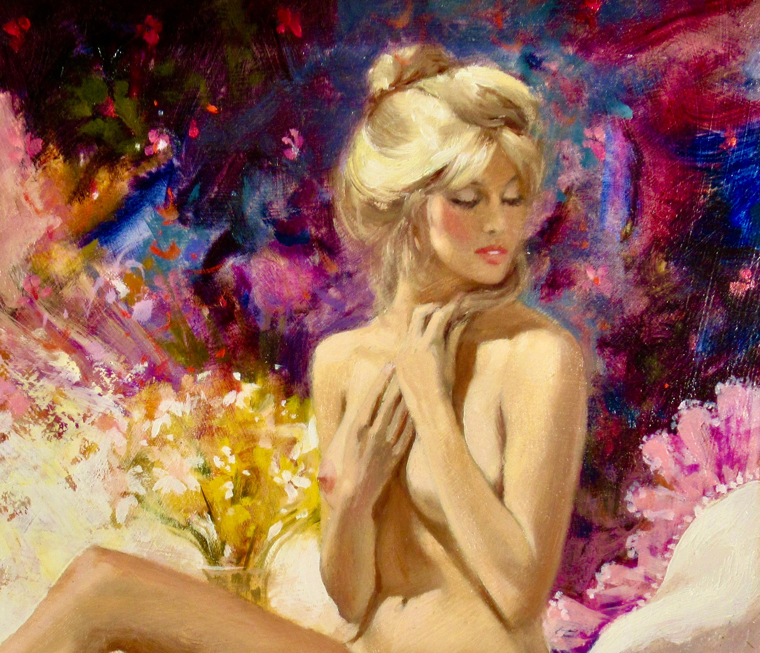 Nude Sitting - American Impressionist Painting by Howard Rogers