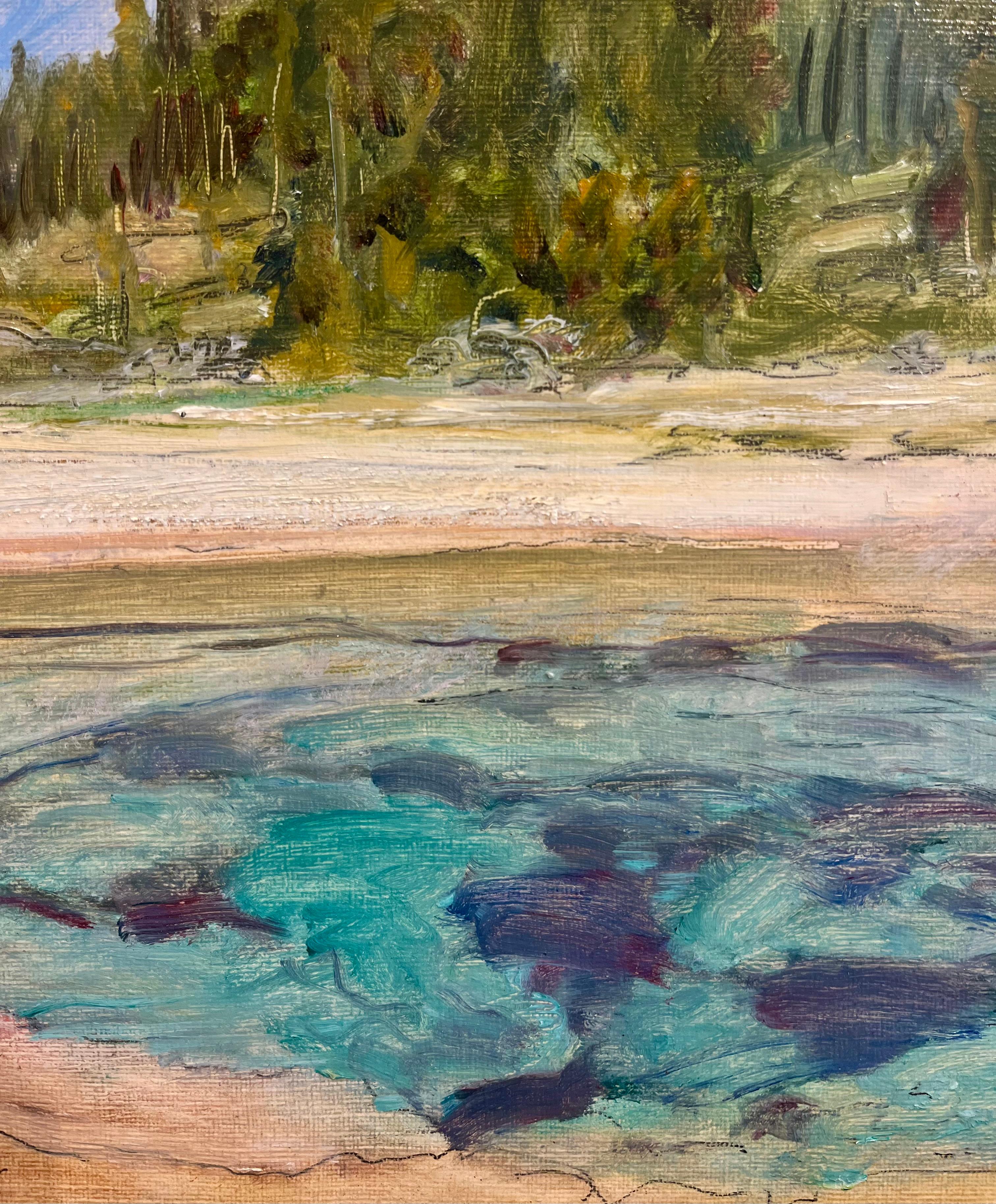 Geyser di Yellowstone - Landscape Painting Marrone di Howard Russel Butler