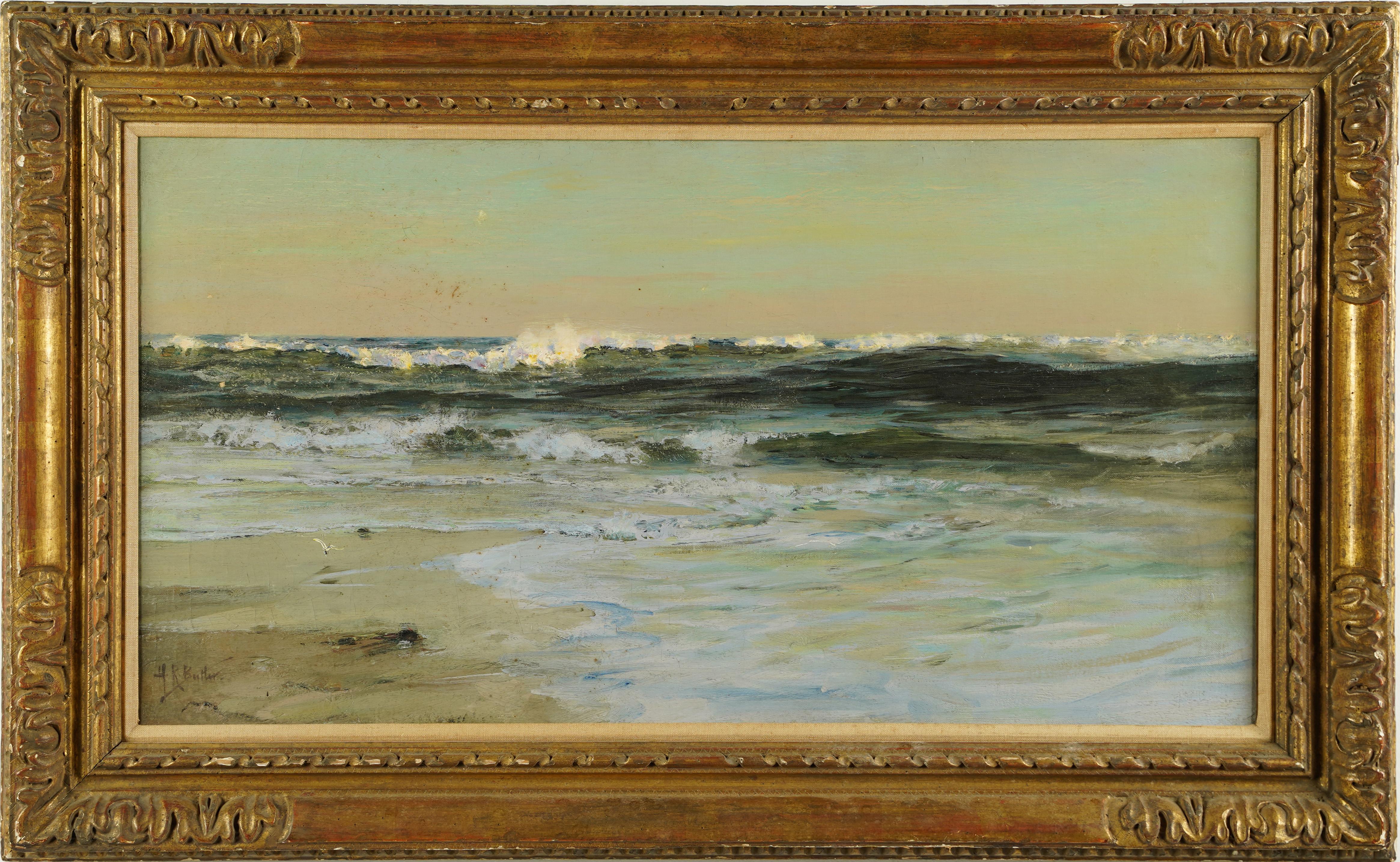  Antikes amerikanisches impressionistisches gerahmtes Ölgemälde, signiert, Strand- Meereslandschaft – Painting von Howard Russell Butler