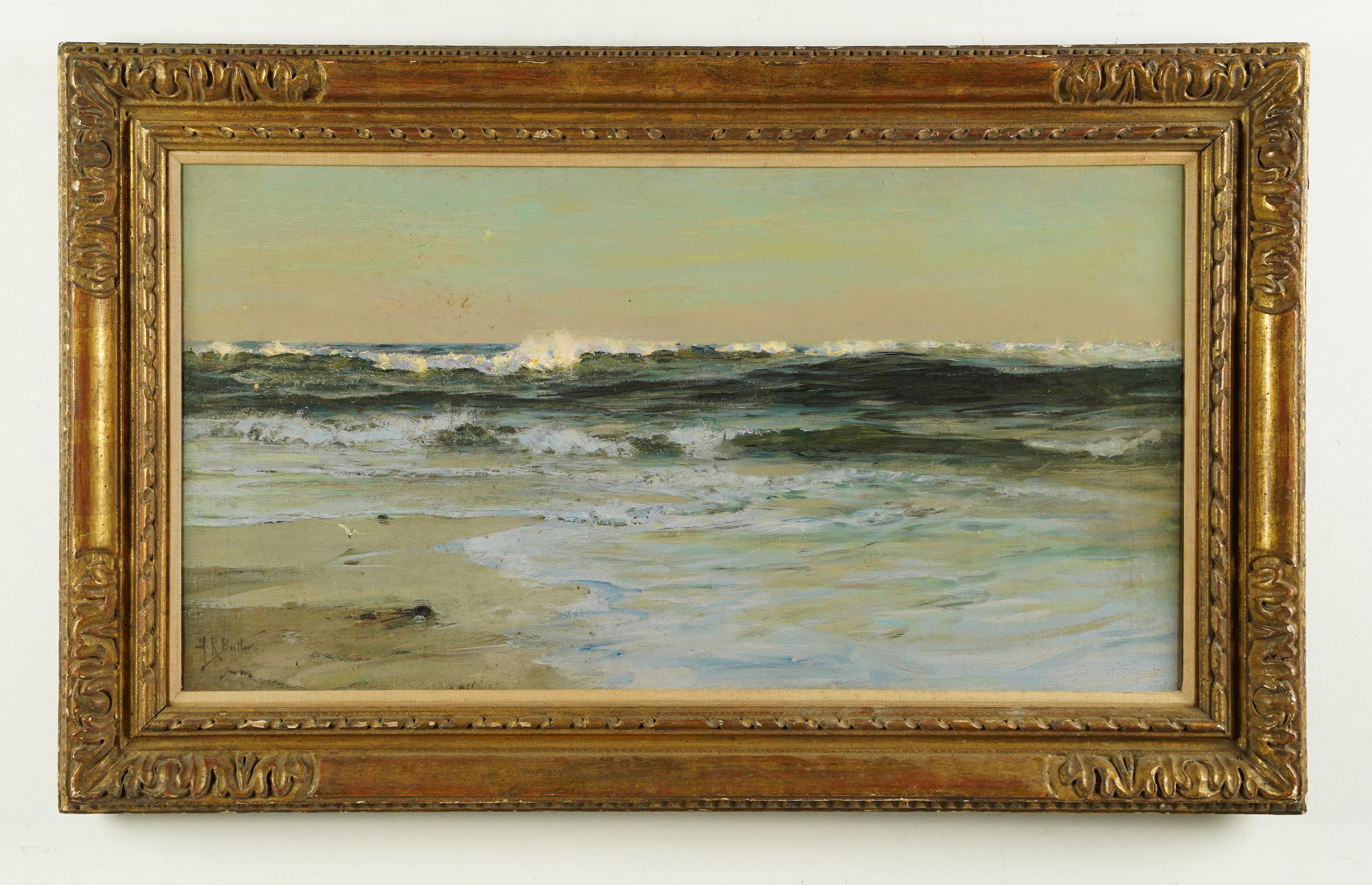  Antikes amerikanisches impressionistisches gerahmtes Ölgemälde, signiert, Strand- Meereslandschaft (Impressionismus), Painting, von Howard Russell Butler