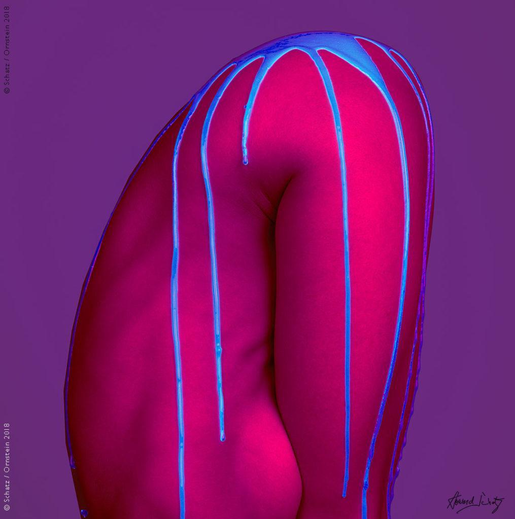 Liquid Light Study #1068 - pink body covered in violett colour running down