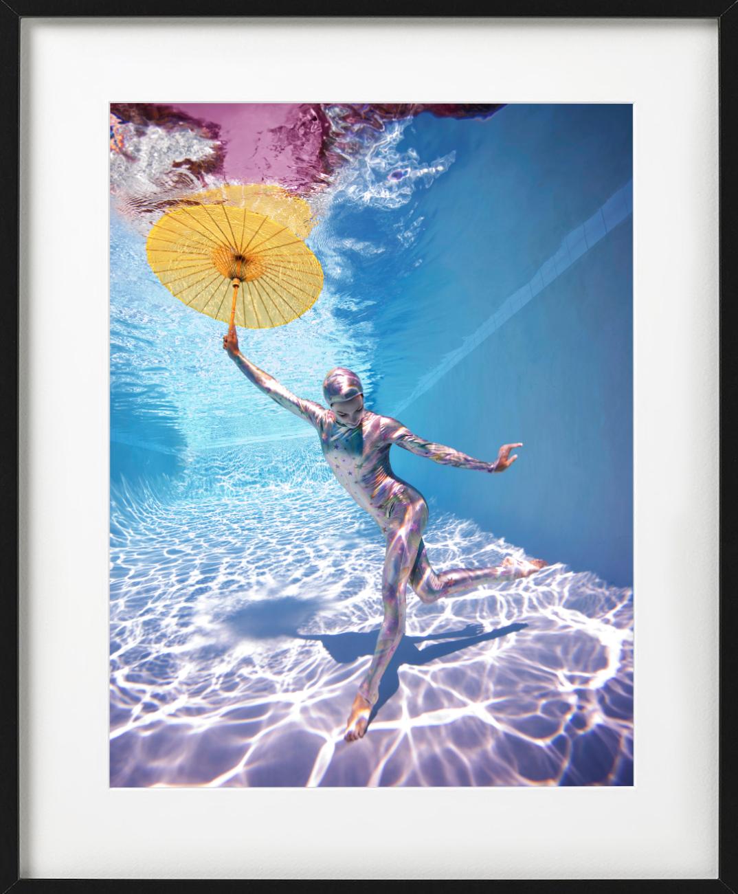 Underwater Study # 2778 - model posing underwater in bodysuit with umbrella For Sale 4