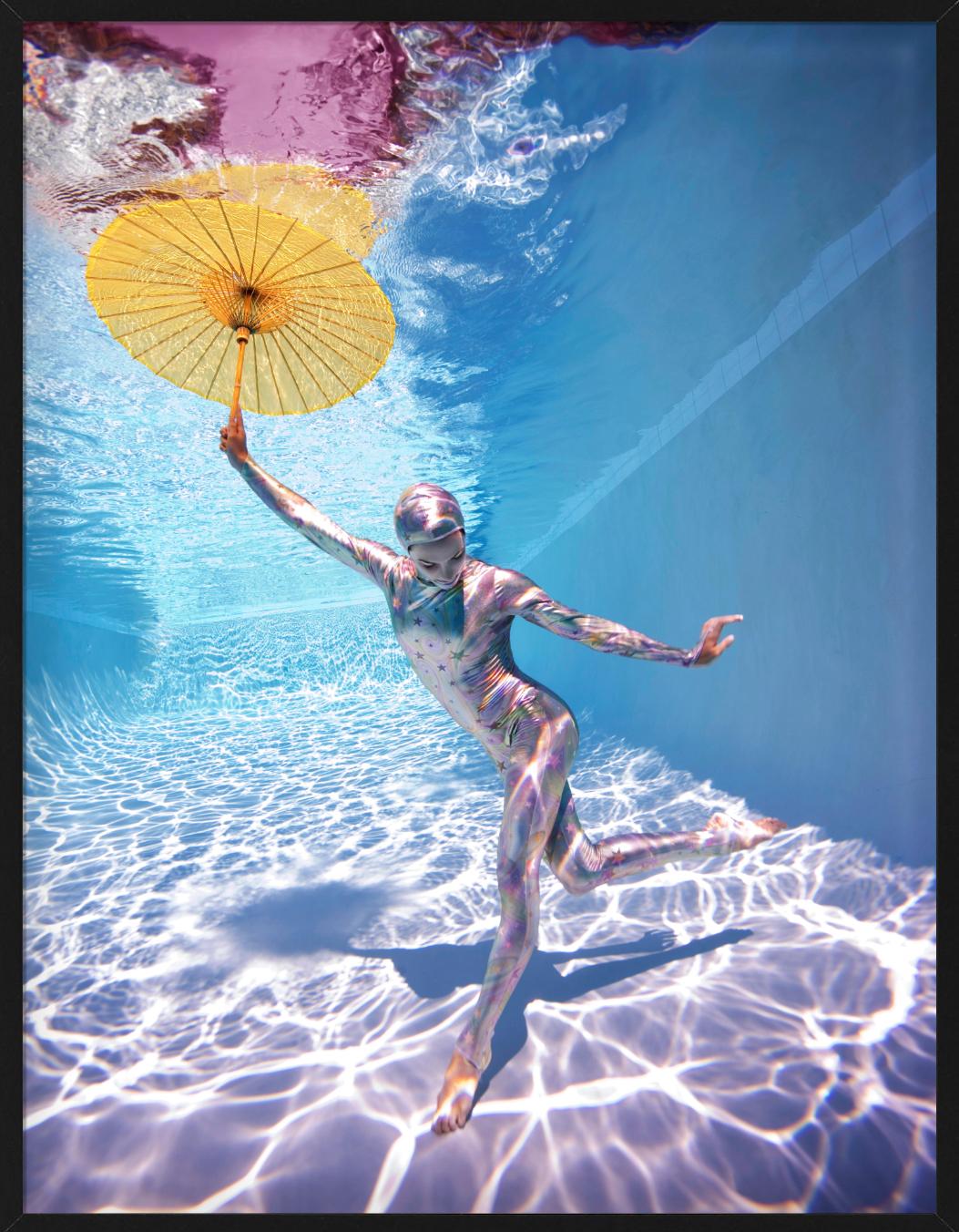 Underwater Study # 2778 - model posing underwater in bodysuit with umbrella For Sale 2