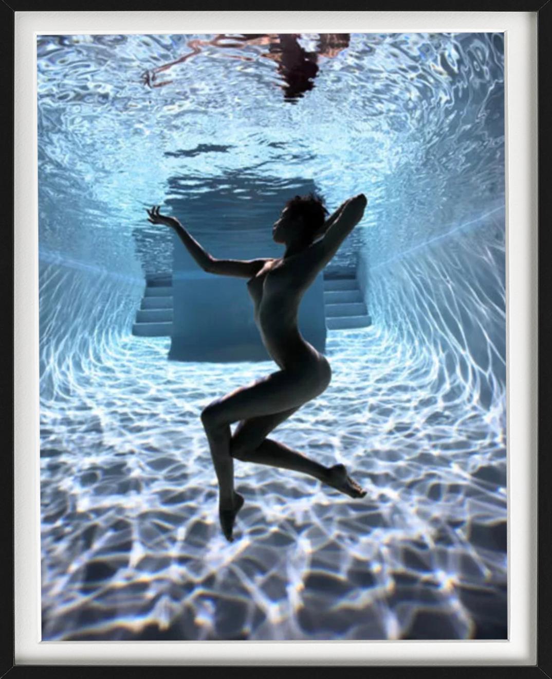 Underwater Study #2826 - Nude Model Posing Underwater in a Pool  - Blue Nude Photograph by Howard Schatz