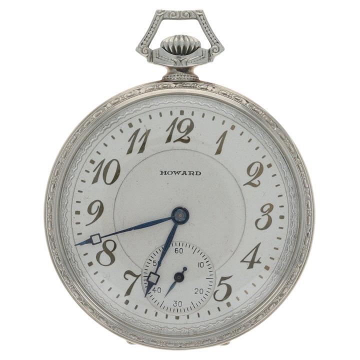 Howard Series V Art Deco Open Face Pocket Watch - White Gold 14k Manual Vintage For Sale