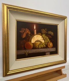 Traditional Interior Still Life Oil Painting of Fruit & Candle by British Artist