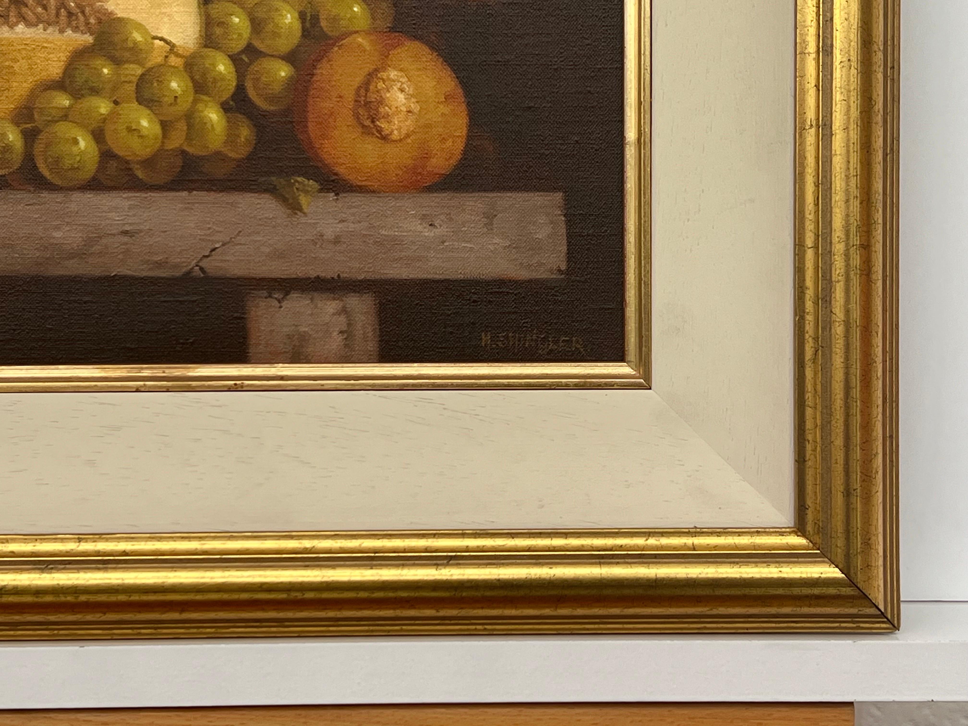 Traditional Interior Still Life Oil Painting of Fruit & Candle by British Artist For Sale 3