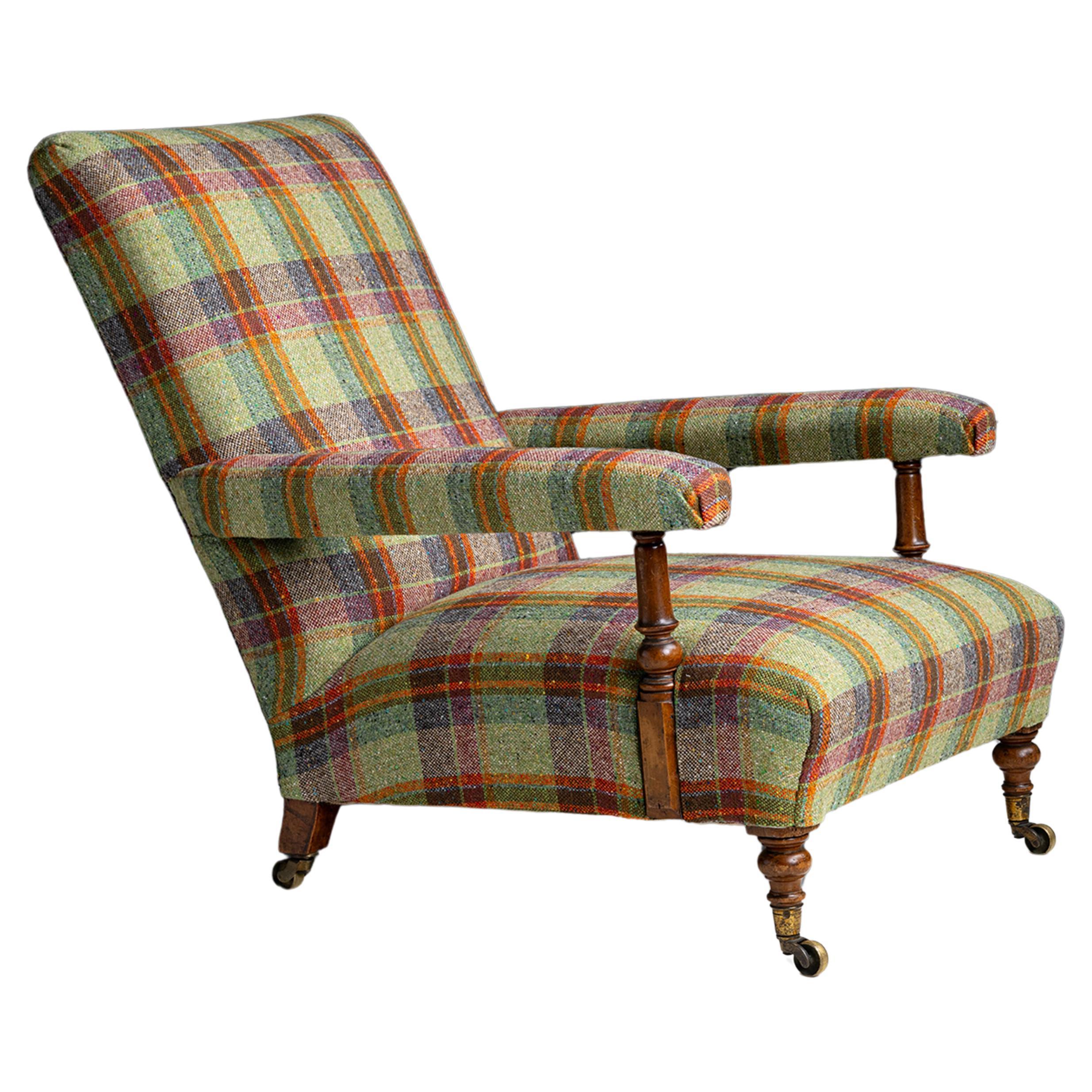 Howard & Sons Armchair in Tweed by Pierre Frey, England 1871 For Sale