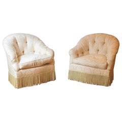 Howard & Sons Attributed English Tufted Damask Tub Chairs